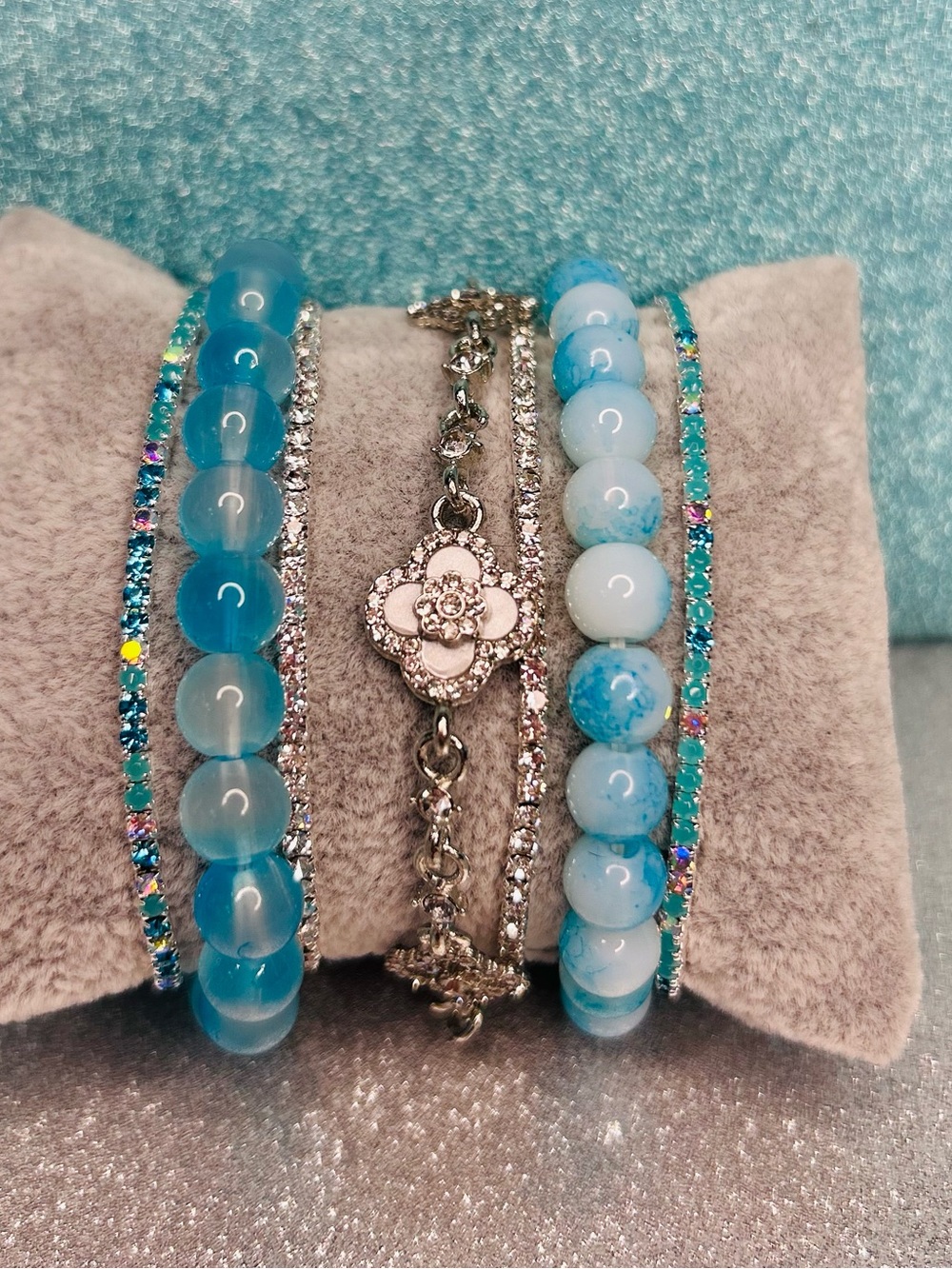Aqua Blue Bracelet Stack Bundle 7 Pc Set